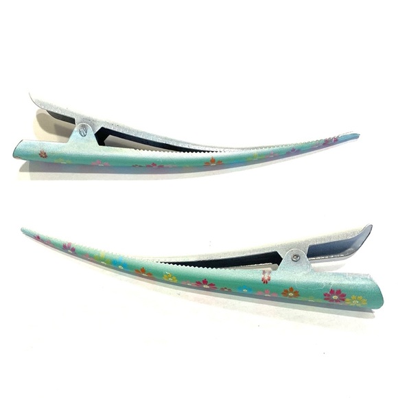 Updo Hair Clips Set Of 2 Green With Multi Colored Flowers - Picture 5 of 5